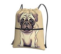 Hingor Funny Cartoon Pug Puppy Dogs Print Drawstring Backpack String Bag Sackpack Cinch Water Resistant For Gym Shopping Sport Yoga