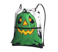 Hingor Green Ghost Horror Halloween Pumpkin Print Drawstring Backpack String Bag Sackpack Cinch Water Resistant For Gym Shopping Sport Yoga