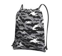 Hingor Halloween Bats Grey Print Drawstring Backpack String Bag Sackpack Cinch Water Resistant For Gym Shopping Sport Yoga