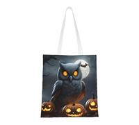 Hingor Halloween Owl Ghost Pumpkin Print Aesthetic Canvas Tote Bag For Women, Cute, Trendy & Reusable Canvas Shopping Bag Bags For School, Shopping, Gym, Library And Beach