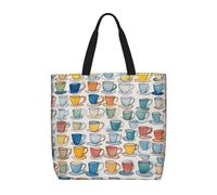 Hingor Hand Drawn Teapots And Cups Print Totes Bag Handbag Crossbody Bag Large Capacity Shoulder Bags With Zipper For Women Ladies Girls School,College,Shopping,Work