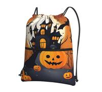 Hingor Happy-Halloween-Vector 1 Print Drawstring Backpack String Bag Sackpack Cinch Water Resistant For Gym Shopping Sport Yoga