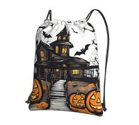 Hingor Happy-Halloween-Vector Print Drawstring Backpack String Bag Sackpack Cinch Water Resistant For Gym Shopping Sport Yoga