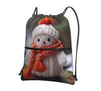 Hingor Happy Snowman Print Drawstring Backpack String Bag Sackpack Cinch Water Resistant For Gym Shopping Sport Yoga