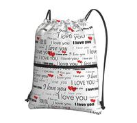 Hingor I Love You Words With Hearts Print Drawstring Backpack String Bag Sackpack Cinch Water Resistant For Gym Shopping Sport Yoga