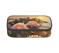 Hingor Lotus Flower Print Pencil Case for Girls Boys, Large Capacity Pencil Case Pouch with 3 Compartment, Stationery Storage Organizer for Women Men Adults School Office College Students