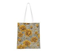 Hingor Many Golden Flowers Print Aesthetic Canvas Tote Bag For Women, Cute, Trendy & Reusable Canvas Shopping Bag Bags For School, Shopping, Gym, Library And Beach