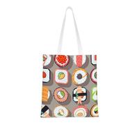 Hingor Many Sushi Food Print Aesthetic Canvas Tote Bag For Women, Cute, Trendy & Reusable Canvas Shopping Bag Bags For School, Shopping, Gym, Library And Beach