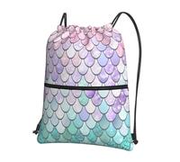Hingor Mermaid Pastel Pink Purple Aqua Tea Print Drawstring Backpack String Bag Sackpack Cinch Water Resistant For Gym Shopping Sport Yoga