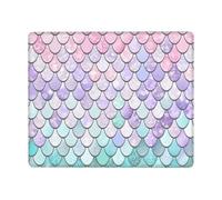 Hingor Mermaid Pastel Pink Purple Aqua Tea Print Mouse Pad With Stitched Edge Premium Textured Smooth Precise Operation Waterproof Washable Non-Slip Rubber Base Desktop Protection Mat 9 X 7 Inch