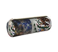 Hingor Mexican American Flag Print Pu Pencil Pen Case Portable Stationery Bag Pouch Cosmetic Organizer Bag for Man and Woman