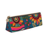 Hingor Mexican Folk Art Boho Print Stylish and Practical Pencil Case Large Capacity Triangle Pencil Pouch with Zipper