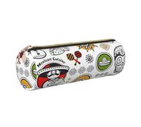 Hingor Mexican Salsa Symbols Print Pu Pencil Pen Case Portable Stationery Bag Pouch Cosmetic Organizer Bag for Man and Woman