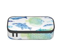 Hingor Ocean Life Print Pencil Case for Girls Boys, Large Capacity Pencil Case Pouch with 3 Compartment, Stationery Storage Organizer for Women Men Adults School Office College Students