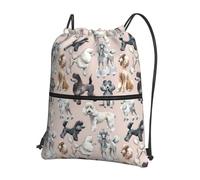 Hingor Oodles Of Poodles Print Drawstring Backpack String Bag Sackpack Cinch Water Resistant For Gym Shopping Sport Yoga