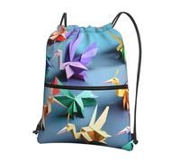 Hingor Origami Multicolor Papercraft Cranes Print Drawstring Backpack String Bag Sackpack Cinch Water Resistant For Gym Shopping Sport Yoga