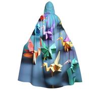 Hingor Origami Multicolor Papercraft Cranes Print Unisex Hooded Halloween Cloak Long Cape Robe Dress Costumes For Adults Kids Cosplay