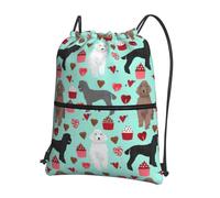 Hingor Poodles Dogs Print Drawstring Backpack String Bag Sackpack Cinch Water Resistant For Gym Shopping Sport Yoga