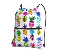 Hingor Rainbow Pineapple Print Drawstring Backpack String Bag Sackpack Cinch Water Resistant For Gym Shopping Sport Yoga