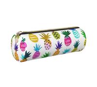 Hingor Rainbow Pineapple Print Pu Pencil Pen Case Portable Stationery Bag Pouch Cosmetic Organizer Bag for Man and Woman