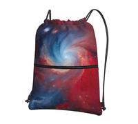 Hingor Red Blue Galaxy Print Drawstring Backpack String Bag Sackpack Cinch Water Resistant For Gym Shopping Sport Yoga