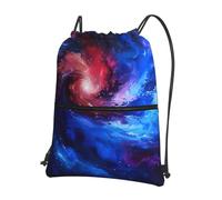 Hingor Red Blue Galaxy Print Drawstring Backpack String Bag Sackpack Cinch Water Resistant For Gym Shopping Sport Yoga