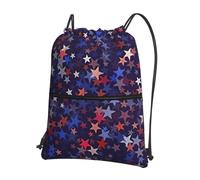 Hingor Red Blue Stars American Print Drawstring Backpack String Bag Sackpack Cinch Water Resistant For Gym Shopping Sport Yoga