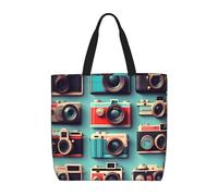 Hingor Retro Cool Camera Collection Print Totes Bag Handbag Crossbody Bag Large Capacity Shoulder Bags With Zipper For Women Ladies Girls School,College,Shopping,Work