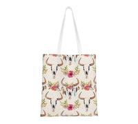 Hingor Runner Bull Skull Print Aesthetic Canvas Tote Bag For Women, Cute, Trendy & Reusable Canvas Shopping Bag Bags For School, Shopping, Gym, Library And Beach