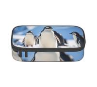 Hingor Snow Mountain Penguin Print Pencil Case for Girls Boys, Large Capacity Pencil Case Pouch with 3 Compartment, Stationery Storage Organizer for Women Men Adults School Office College Students