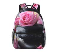 Hingor Spa Stone And Rose Flowers Print Unisex Leisure Backpack Lightweight Travel Work Everyday Use Weekend Getaways