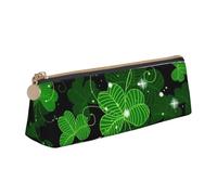 Hingor St Patricks Day Leaves Print Stylish and Practical Pencil Case Large Capacity Triangle Pencil Pouch with Zipper