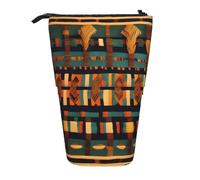 Hingor Standing Pencil Case African Classic Weave Print Telescopic Pencil Case Stand Up Pen Holder Cartoon Portable Makeup Bag for School Office Cosmetics Gift Supply