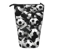 Hingor Standing Pencil Case Black and White Soccer Ball Pattern Print Telescopic Pencil Case Stand Up Pen Holder Cartoon Portable Makeup Bag for School Office Cosmetics Gift Supply