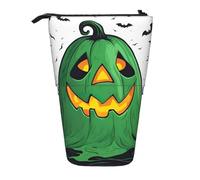 Hingor Standing Pencil Case Green Ghost Horror Halloween Pumpkin Print Telescopic Pencil Case Stand Up Pen Holder Cartoon Portable Makeup Bag for School Office Cosmetics Gift Supply