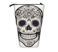 Hingor Standing Pencil Case Mexican Skull Print Telescopic Pencil Case Stand Up Pen Holder Cartoon Portable Makeup Bag for School Office Cosmetics Gift Supply