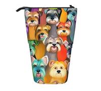 Hingor Standing Pencil Case Oil Cute Schnauzer Dogs Print Telescopic Pencil Case Stand Up Pen Holder Cartoon Portable Makeup Bag for School Office Cosmetics Gift Supply