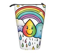 Hingor Standing Pencil Case Rainbow Clouds Raindrop 1 Print Telescopic Pencil Case Stand Up Pen Holder Cartoon Portable Makeup Bag for School Office Cosmetics Gift Supply