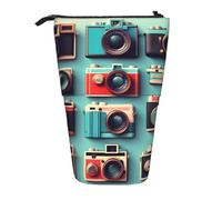Hingor Standing Pencil Case Retro Cool Camera Collection Print Telescopic Pencil Case Stand Up Pen Holder Cartoon Portable Makeup Bag for School Office Cosmetics Gift Supply
