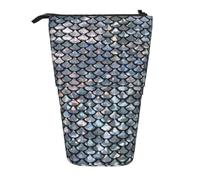 Hingor Standing Pencil Case Silver Fish Scale Print Telescopic Pencil Case Stand Up Pen Holder Cartoon Portable Makeup Bag for School Office Cosmetics Gift Supply