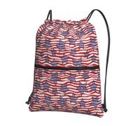 Hingor Stars And Wavy Stripes Print Drawstring Backpack String Bag Sackpack Cinch Water Resistant For Gym Shopping Sport Yoga