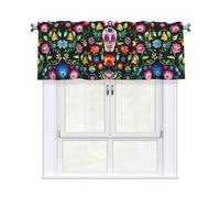 Hingor Sugar And Skulls And Flowers Print Blackout Striped Curtain Valance For Kitchen Blackout Curtains, Thermal Insulated Curtains, Wave Line Foil 54x18in