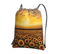 Hingor Sunflower Field Sunset Sea Of Flowers Print Drawstring Backpack String Bag Sackpack Cinch Water Resistant For Gym Shopping Sport Yoga