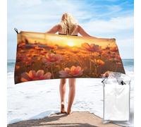 Hingor Sunset Flower Field Print Microfibre Beach Towel For Adult,Sand Free Beach Towel,Lightweight Quick Dry Travel Swimming Towel With Bag