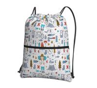 Hingor The Nature Wildlands Activities Pattern Print Drawstring Backpack String Bag Sackpack Cinch Water Resistant For Gym Shopping Sport Yoga