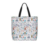 Hingor The Nature Wildlands Activities Pattern Print Tote Bag For Women Large Beach Bag Reusable Grocery Bags Handbag For Travel Shopping