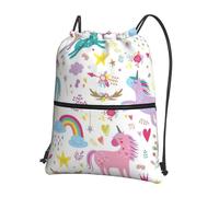 Hingor Unicorns Pink Print Drawstring Backpack String Bag Sackpack Cinch Water Resistant For Gym Shopping Sport Yoga