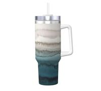 Hingor Within The Tides Print 40oz with Straw and Lid, Stainless Steel Double Wall Vacuum Insulated Coffee Mug for Hot and Cold Coffee, Travel Mug with Handle