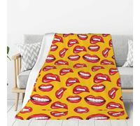 Hingor Women Smiling And Biting Her Red Lips Print Throw Blankets All Season Ultra Soft Warm Fleece Blanket For Home Bed Sofa Couch Chair Outdoor Travel Camping (80x60) Inch