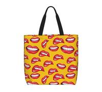 Hingor Women Smiling And Biting Her Red Lips Print Tote Bag For Women Large Beach Bag Reusable Grocery Bags Handbag For Travel Shopping